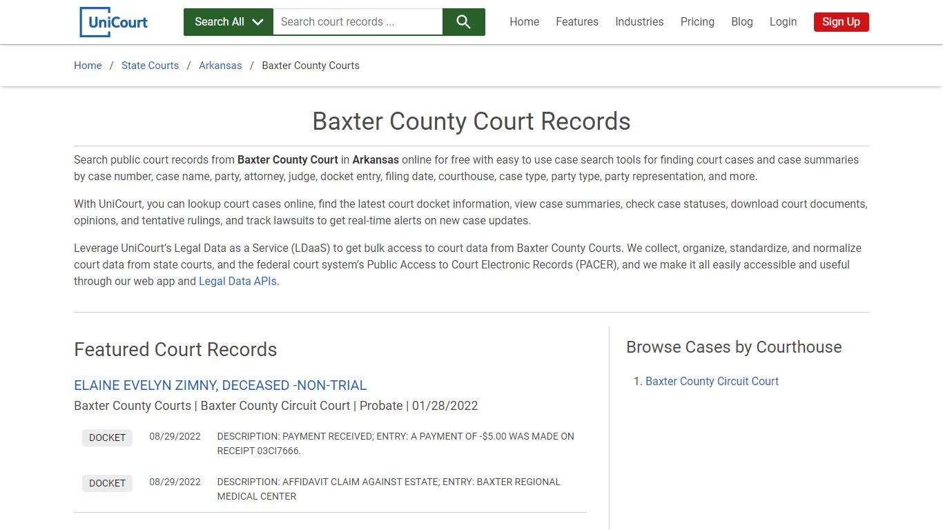 Baxter County Court Records | Arkansas | UniCourt